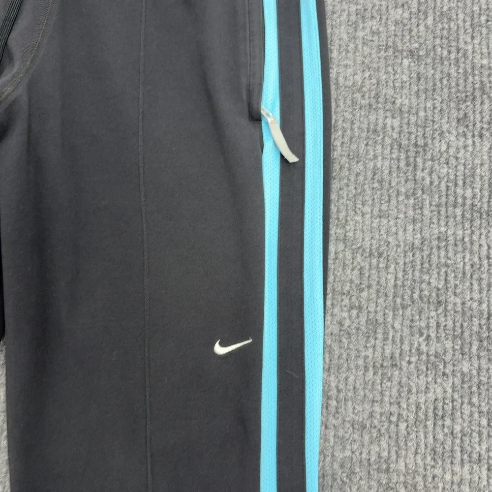 Nike Track Pants Boys M Black Blue Dri-Fit Side Stripe‎ Zip Ankle Athletic Sport